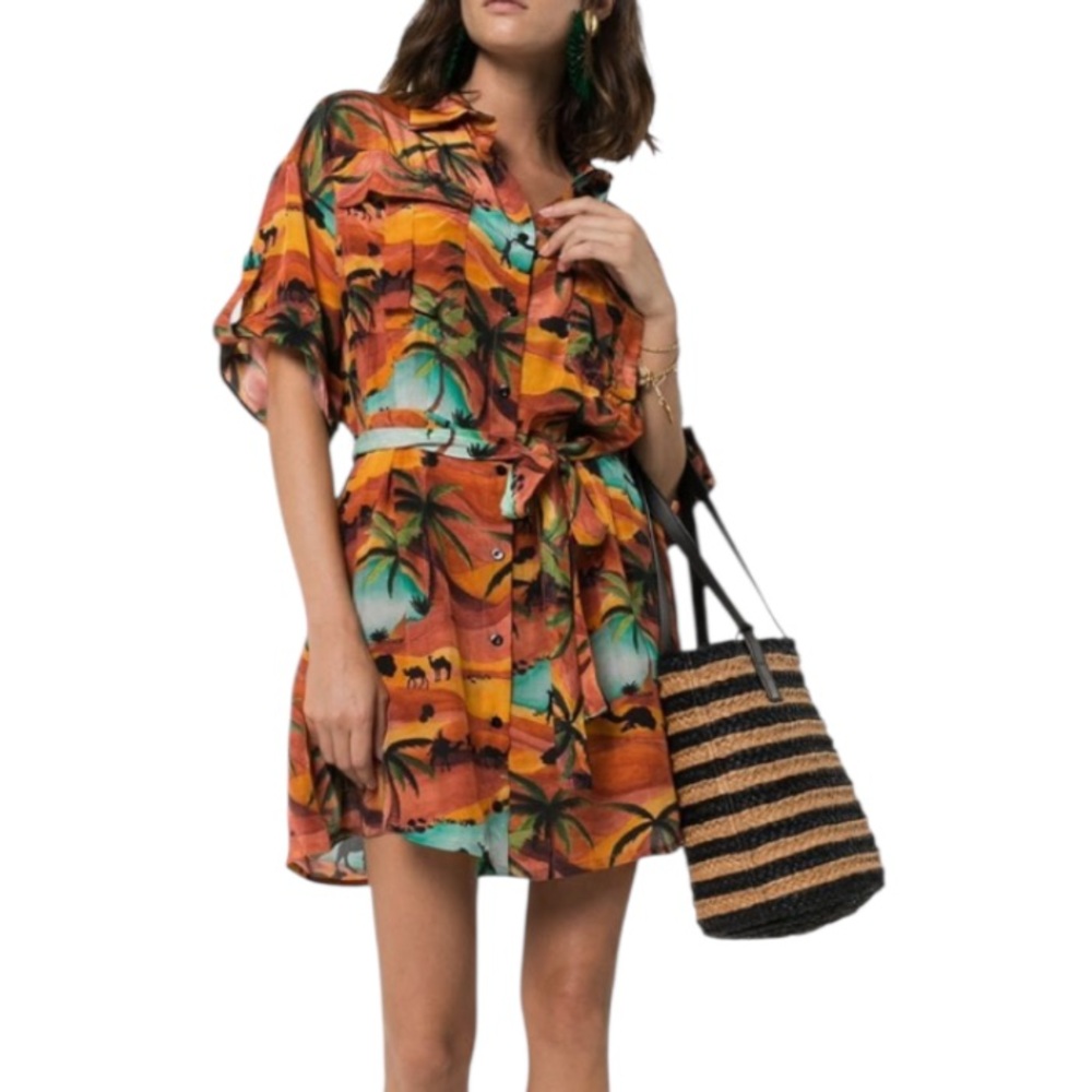 Chufy OASIS SAFARI Orange and Black Tropical Shirt Dress size L